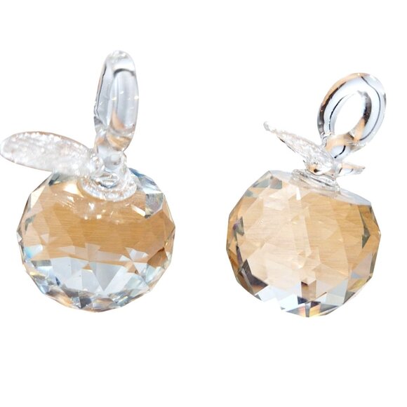 Vintage Swarovski Crystal Apple Ornaments Suncatchers Clear Faceted 2-Piece Set - Picture 1 of 5